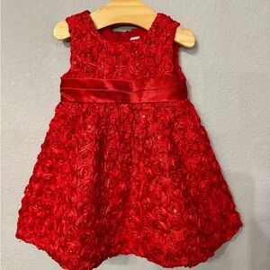 Baby girl red rose flower holiday Christmas dress size 12 months.